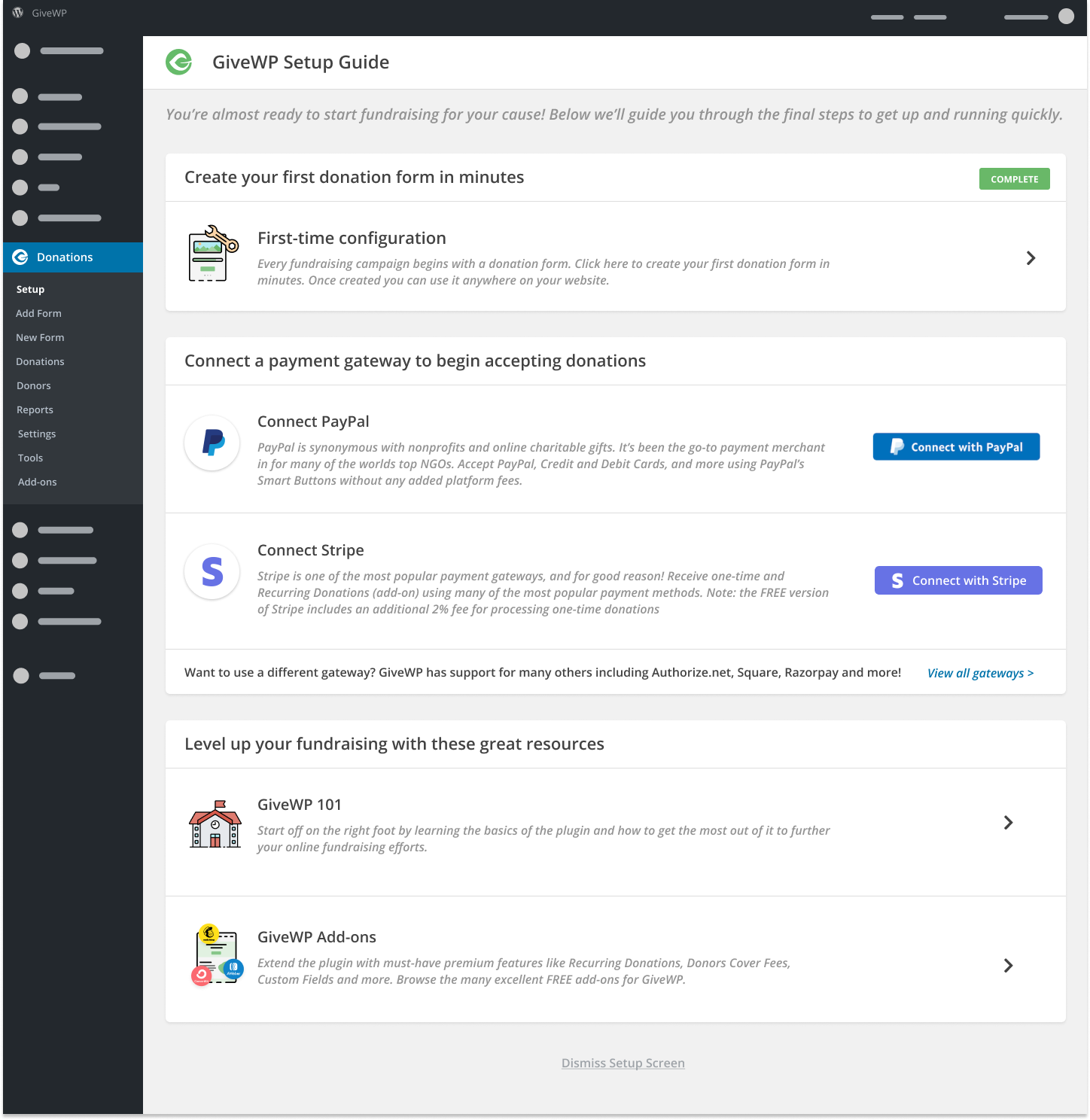 Setup Page