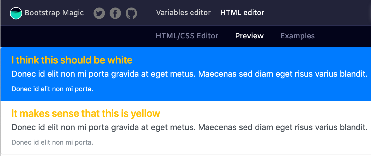 $headings-color overrides white color in active list group item · Issue ...