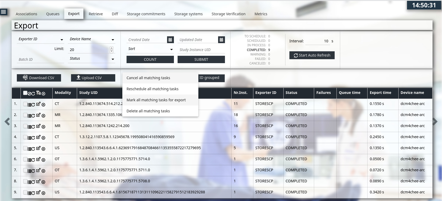 UI Monitoring Export / Retrieve : Enable to mark single / bulk ...