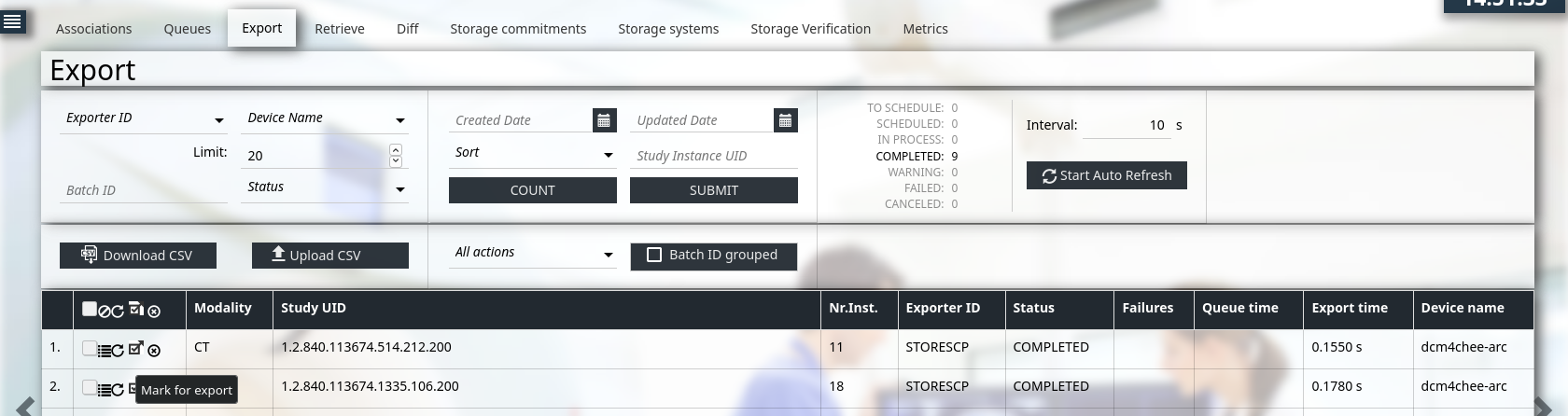 UI Monitoring Export / Retrieve : Enable to mark single / bulk ...