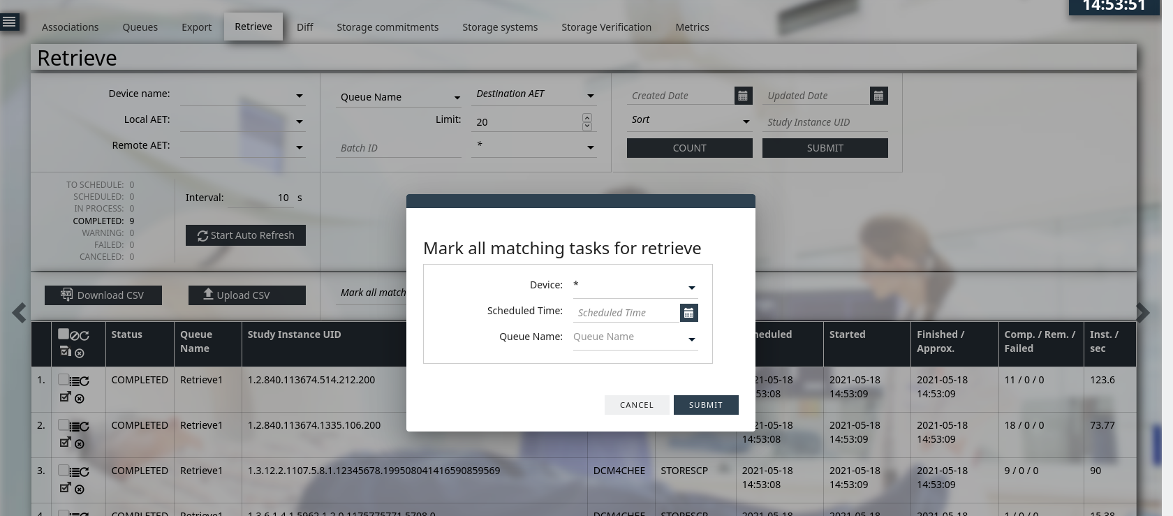 UI Monitoring Export / Retrieve : Enable to mark single / bulk ...
