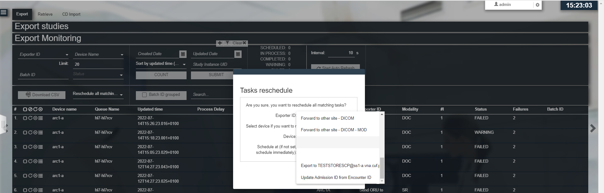 UI Monitoring - Export : Missing values in Exporter ID dropdown in ...