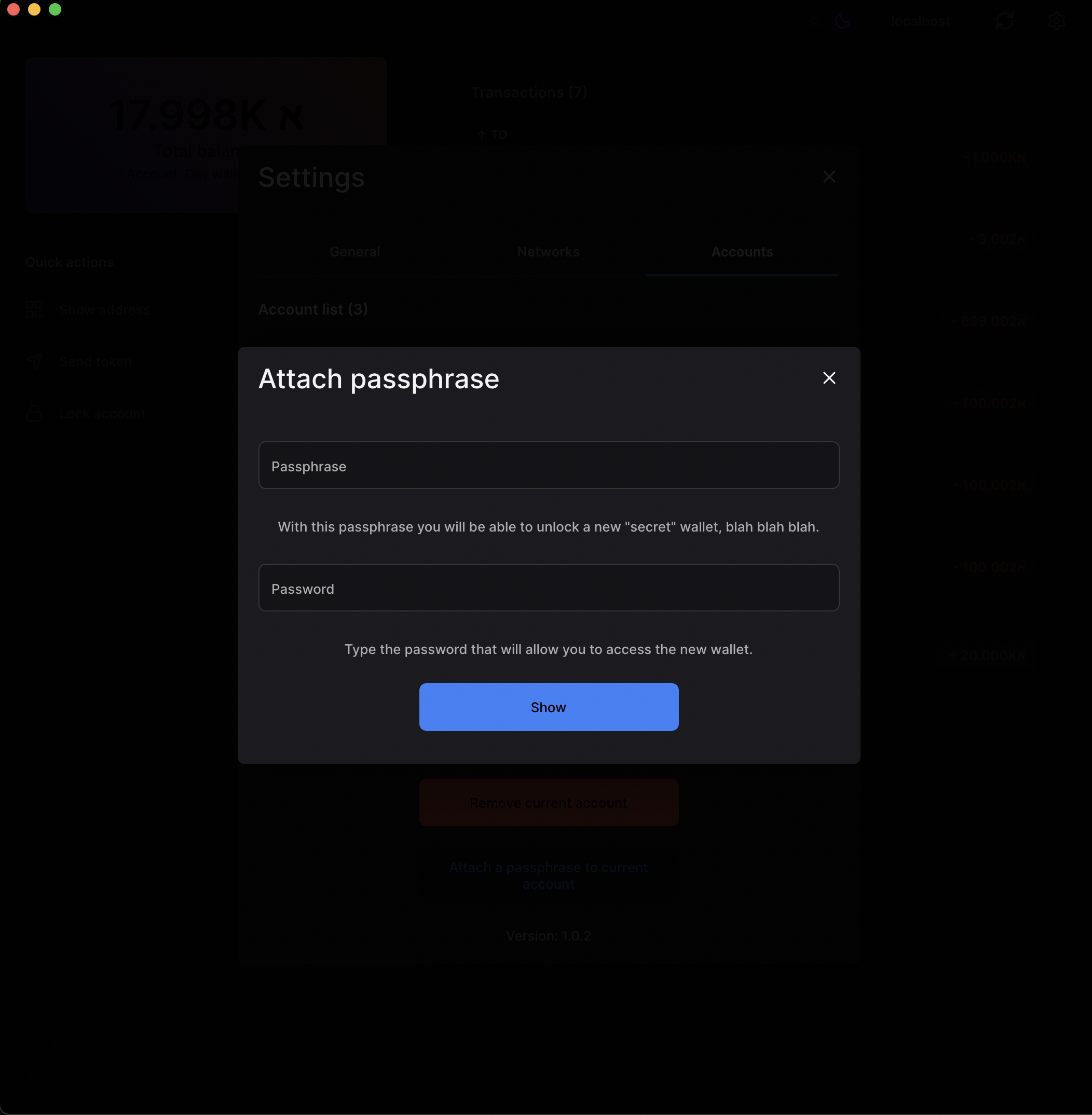 Optional BIP39 passphrase at wallet creation and restore · Issue 17