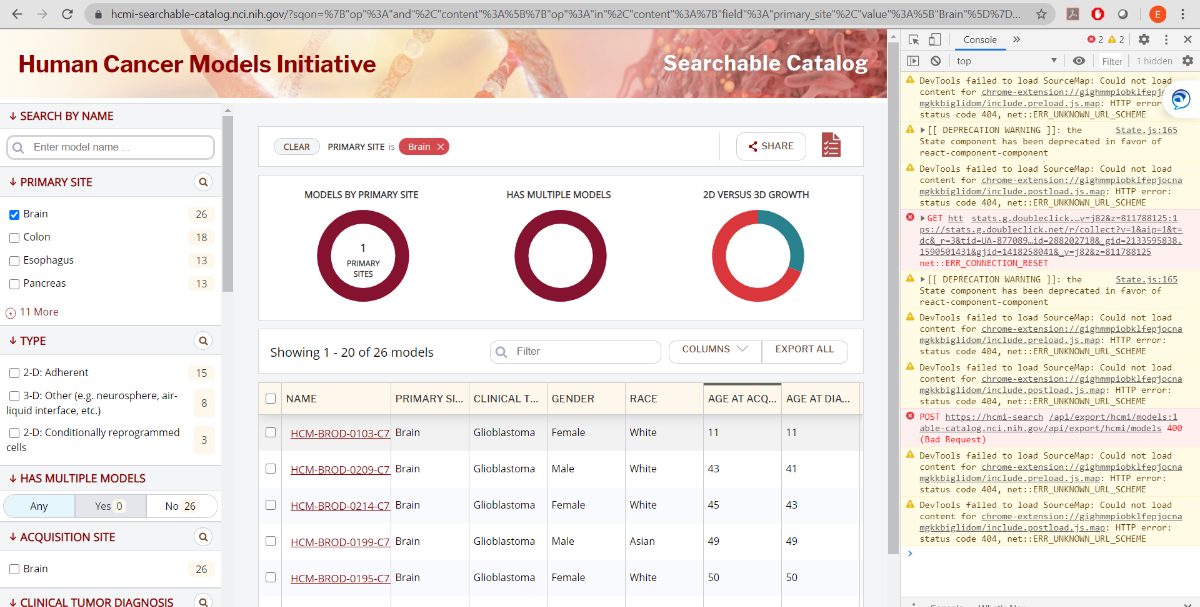 Table Export is causing a 400 · Issue 625 · ncihcmicatalog/portal