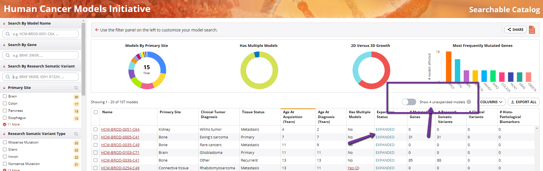 Make the default view of the catalog "expanded" models only without