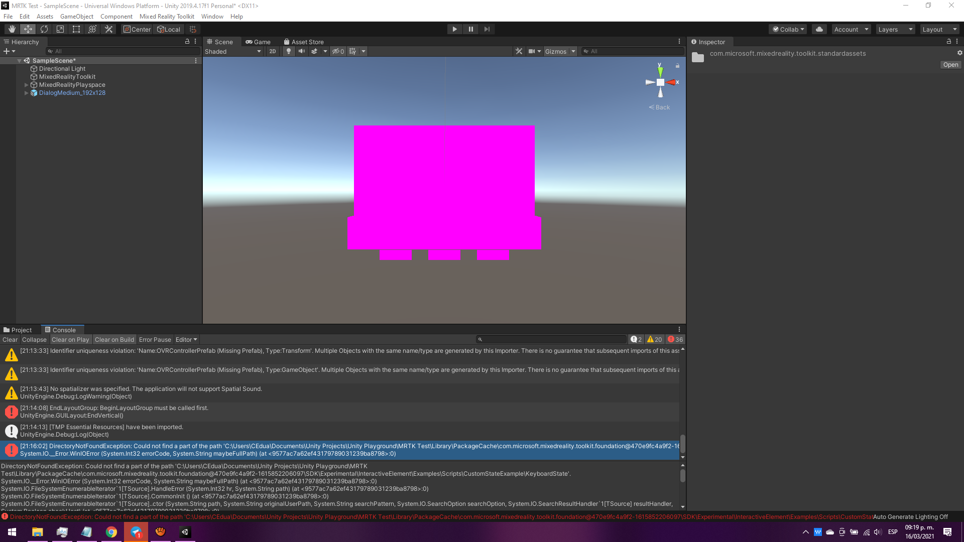 Shaders folder is missing if the Mixed Reality Feature Tool is used to