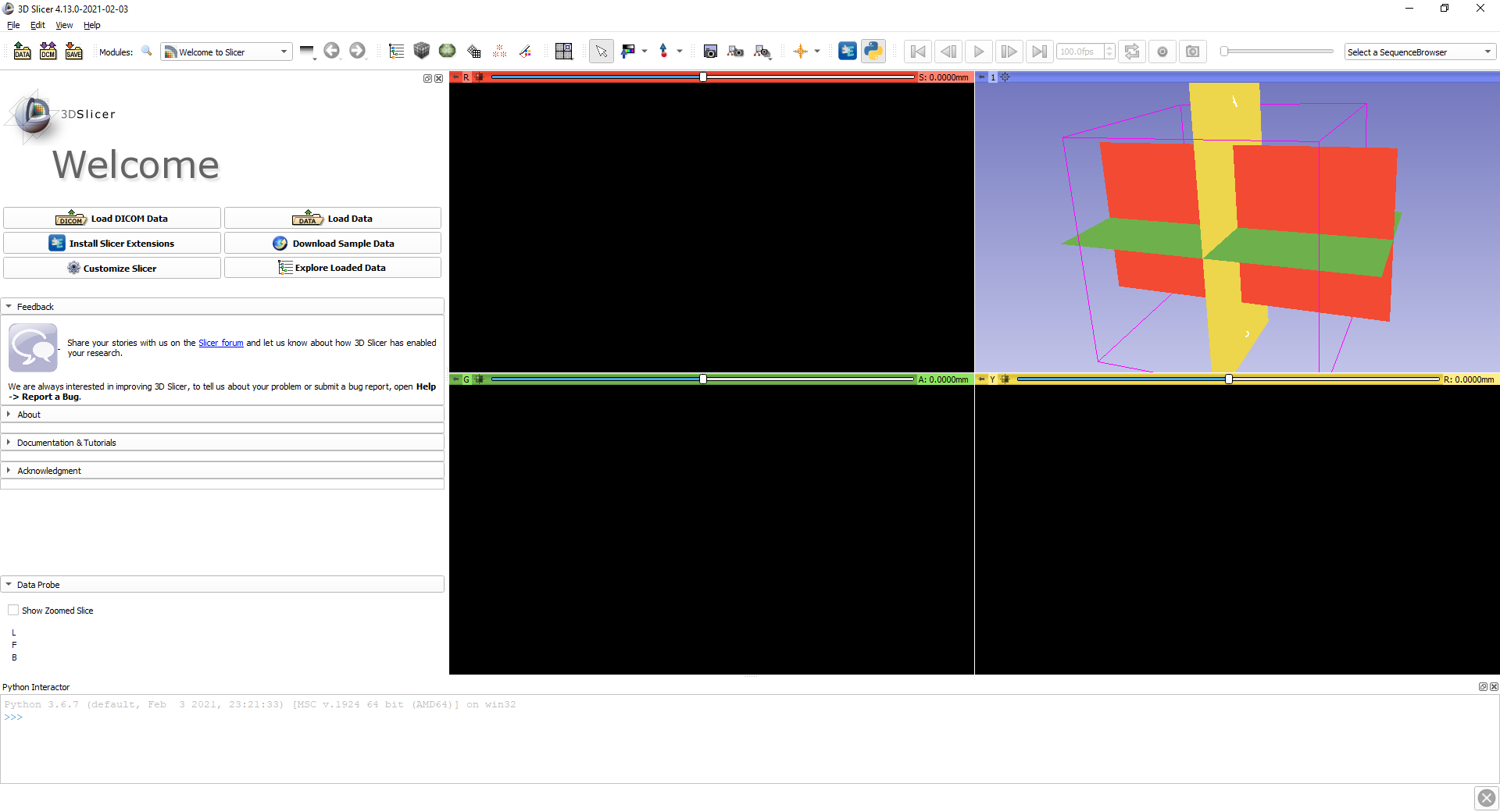 Slice intersections appear white in 3D view when no volume displayed ...