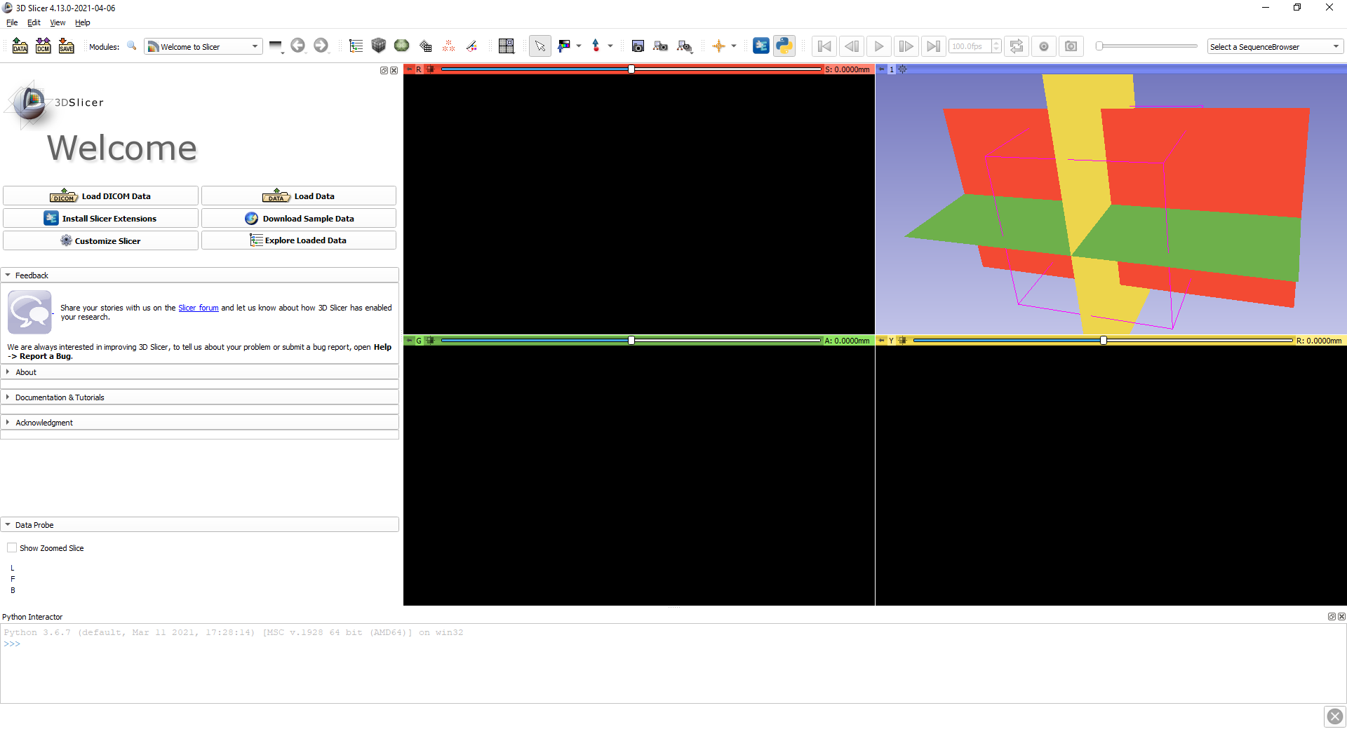 Slice intersections appear white in 3D view when no volume displayed ...