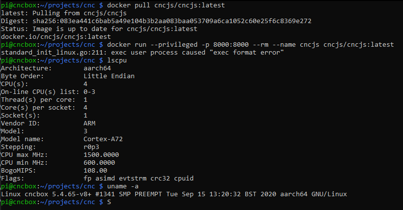 docker install error on Pi 4: exec format error · Issue #644 · cncjs ...