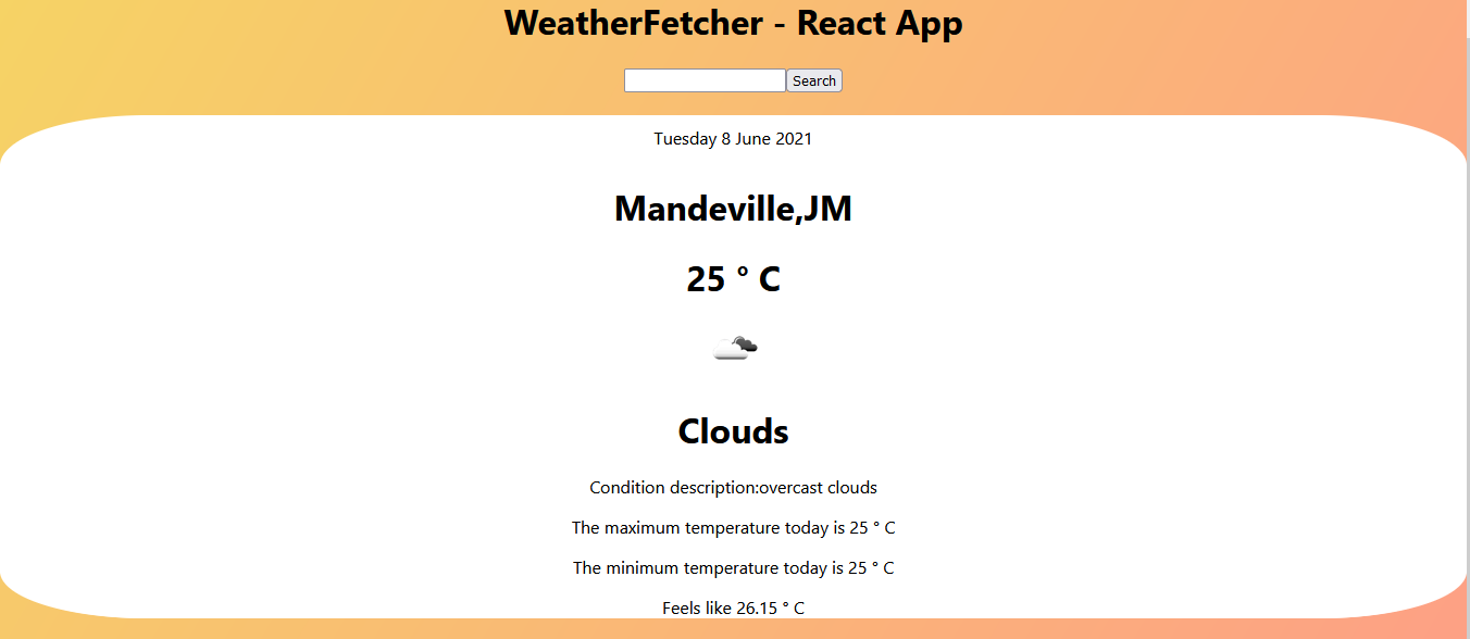 GitHub - RKirlew/WeatherFetcher: React App that fetches weather of user ...