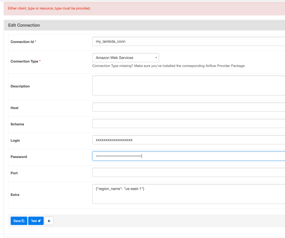 `Amazon  Services` connection type gives error upon using 'Test' button despite connection