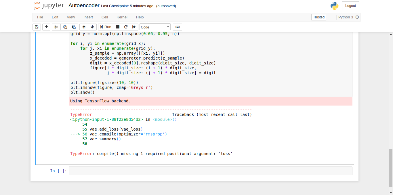 Typeerror: Compile() Missing 1 Required Positional Argument: 'Loss' · Issue  #1 · Llsourcell/Autoencoder_Explained · Github