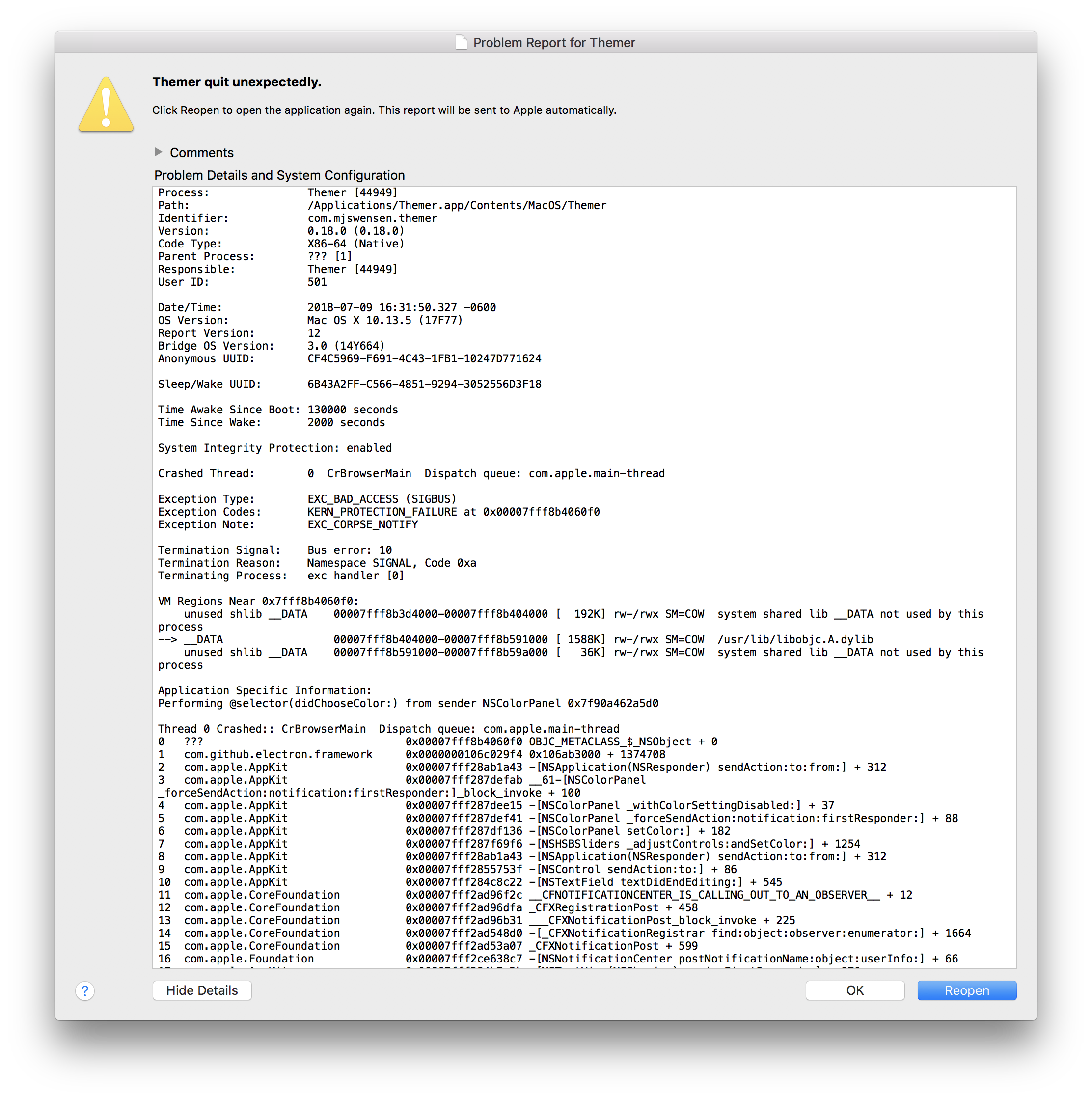 crash report