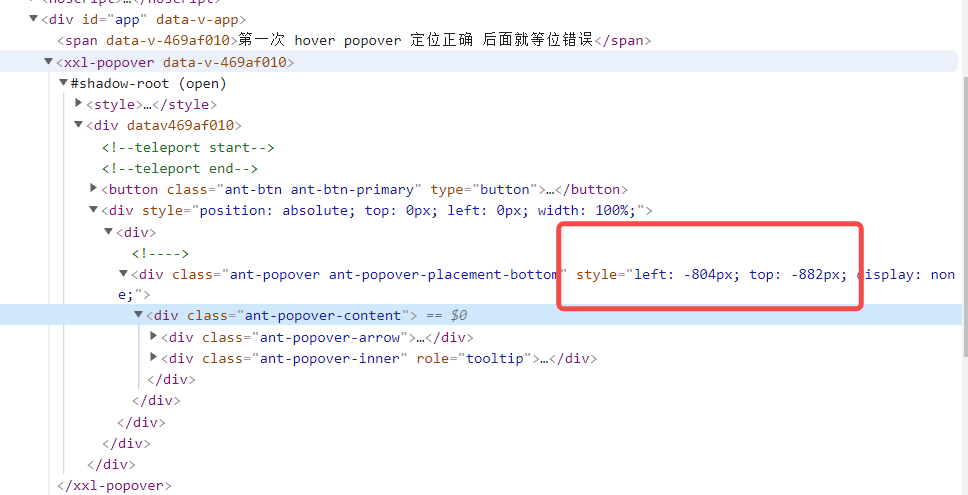 The first hover Popover is positioned correctly and then the hover is ...