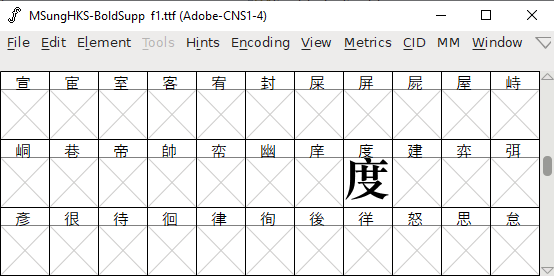 Screenshot FontForge With F1 font