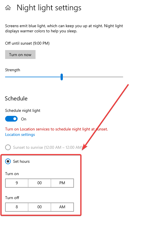 Match set hours settings with Windows' Night light settings · Issue
