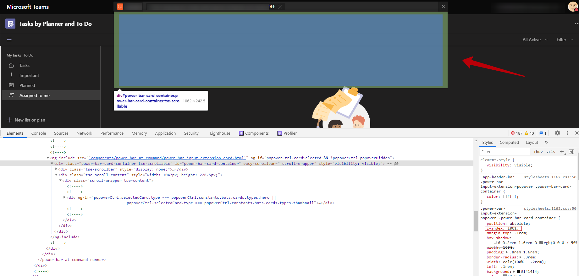 [NET HTML] The search drop down menu with Cards behind the embed app ...