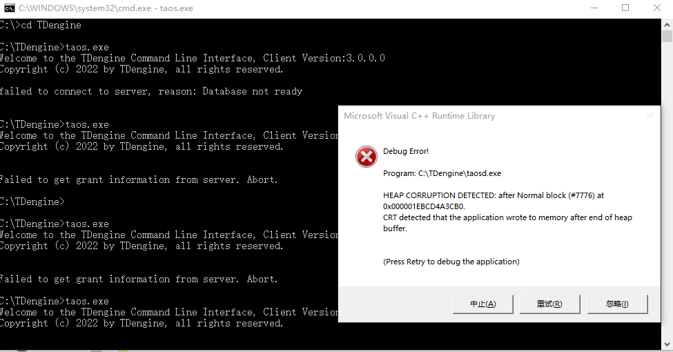 taosd.exe crash at first connection with taos.exe · Issue #16167 ...