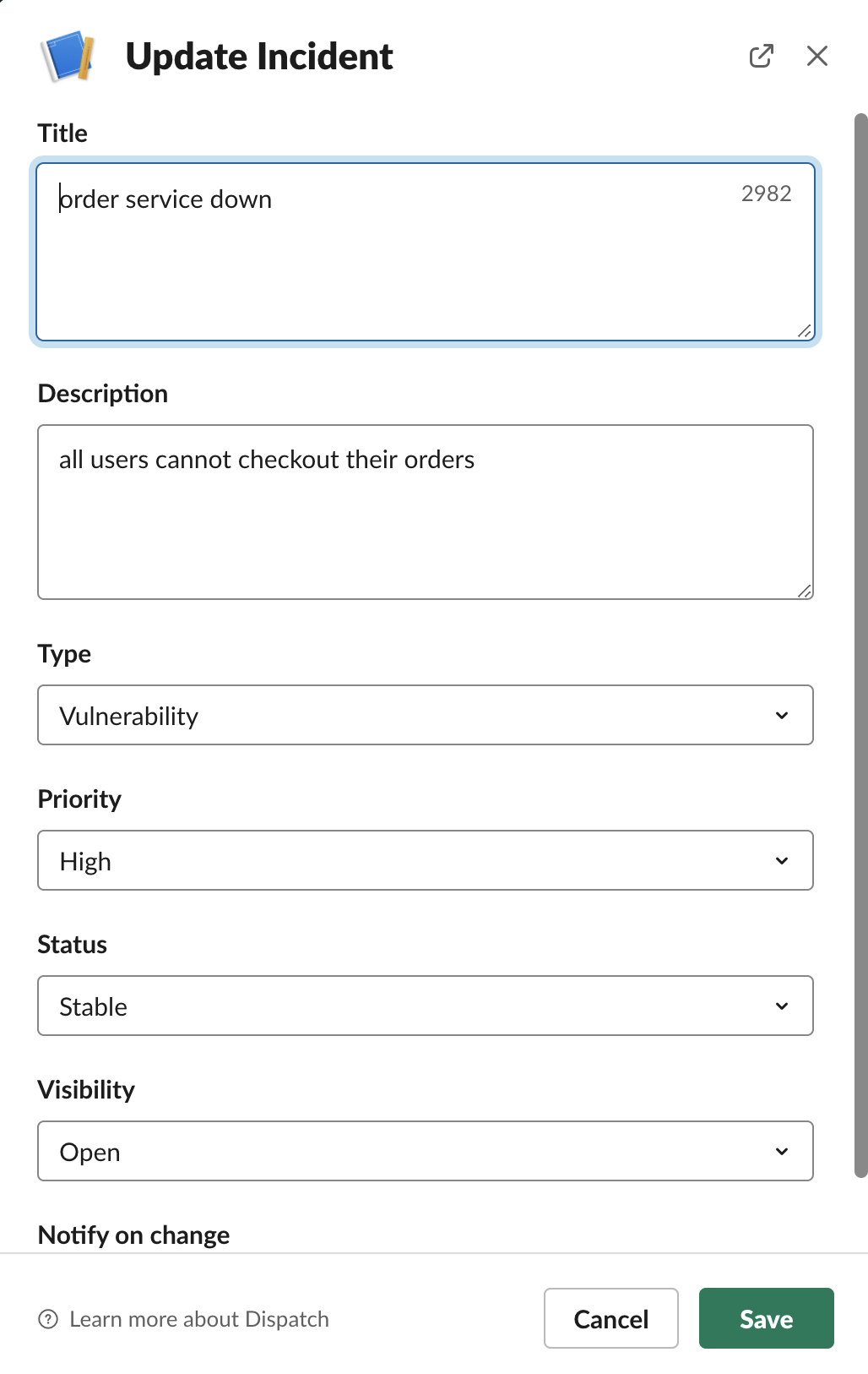 Slack message not sent when updating incident status · Issue #794 ...