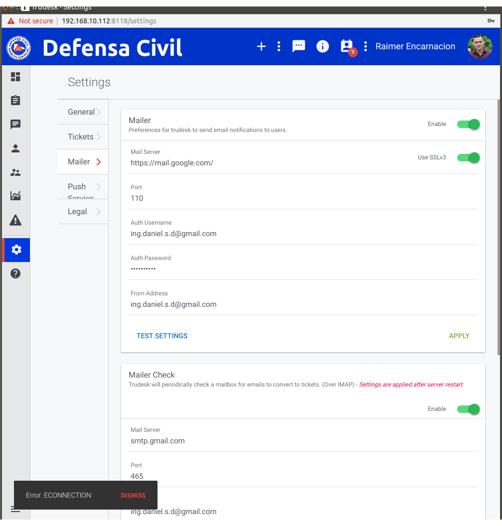 Unable to setup Mailer and Mail Check · Issue #107 · polonel/trudesk ...
