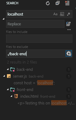 Search pane exclude filter does not work in multi-root workspaces ...