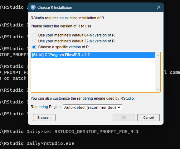 can't select version of R when only one version installed