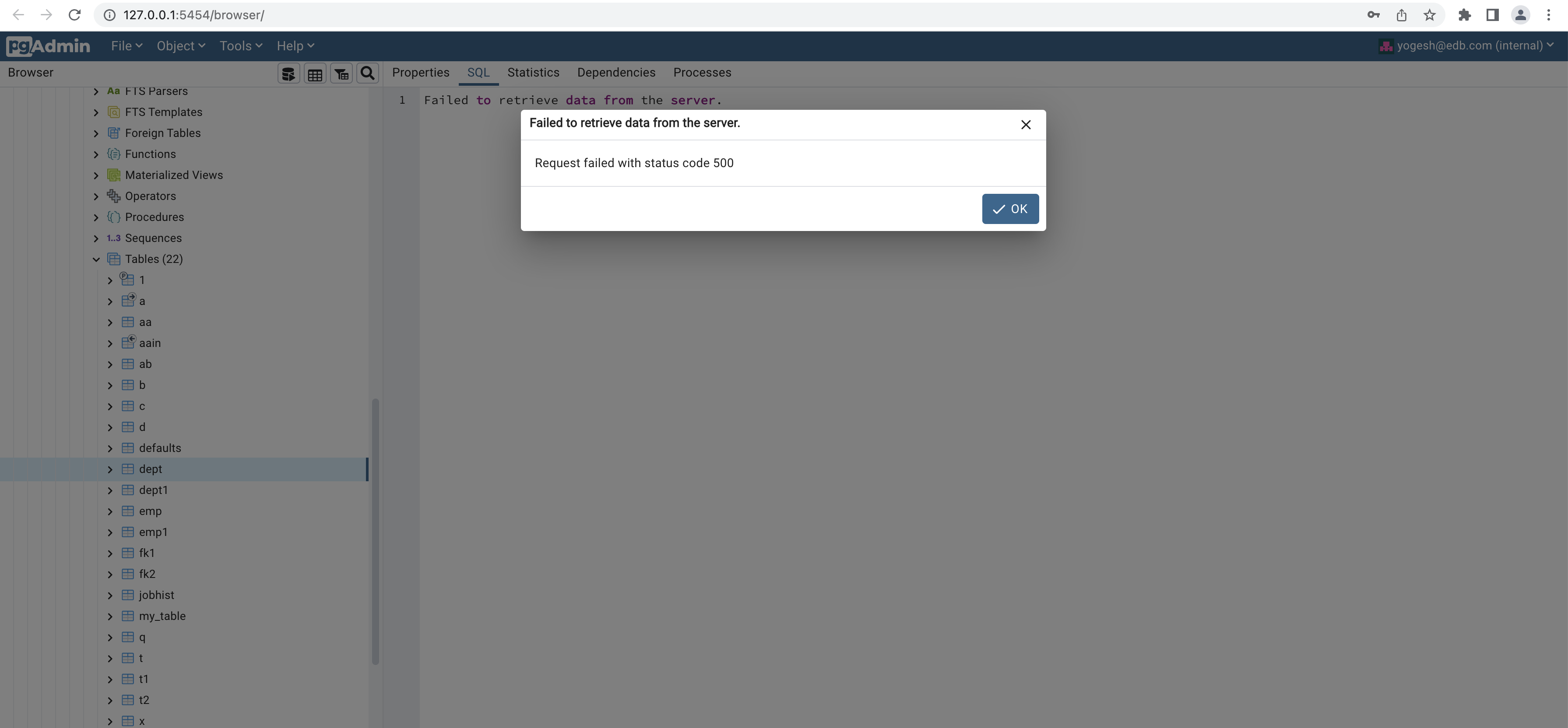 Improve error message shown when user try to access table/db object to ...