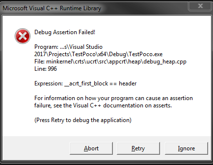 Visual Studio Debug Assertion failed in POCO::URI · Issue #2611 ...