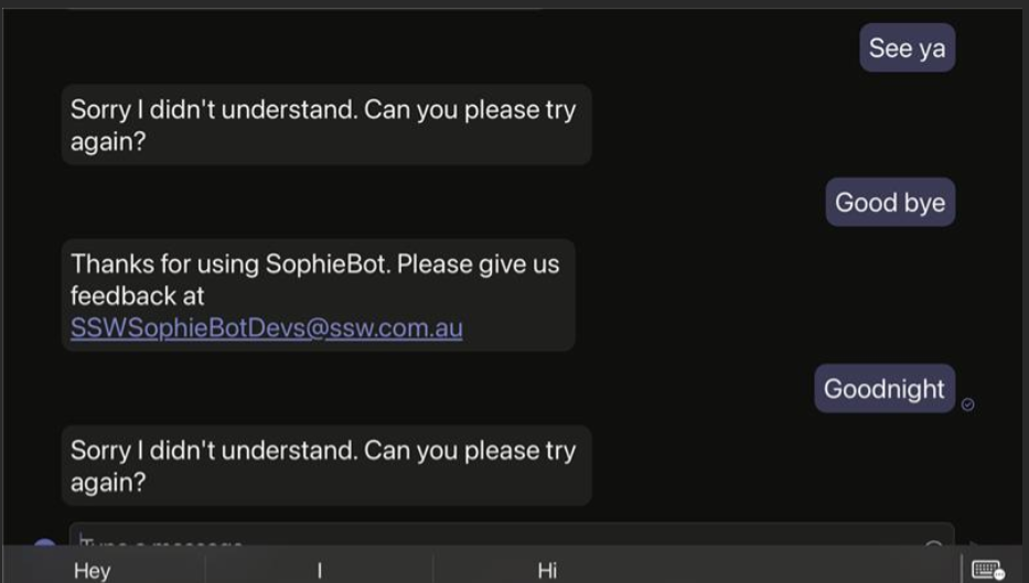 Query - goodbye · Issue #146 · SSWConsulting/SSW.SophieBot · GitHub