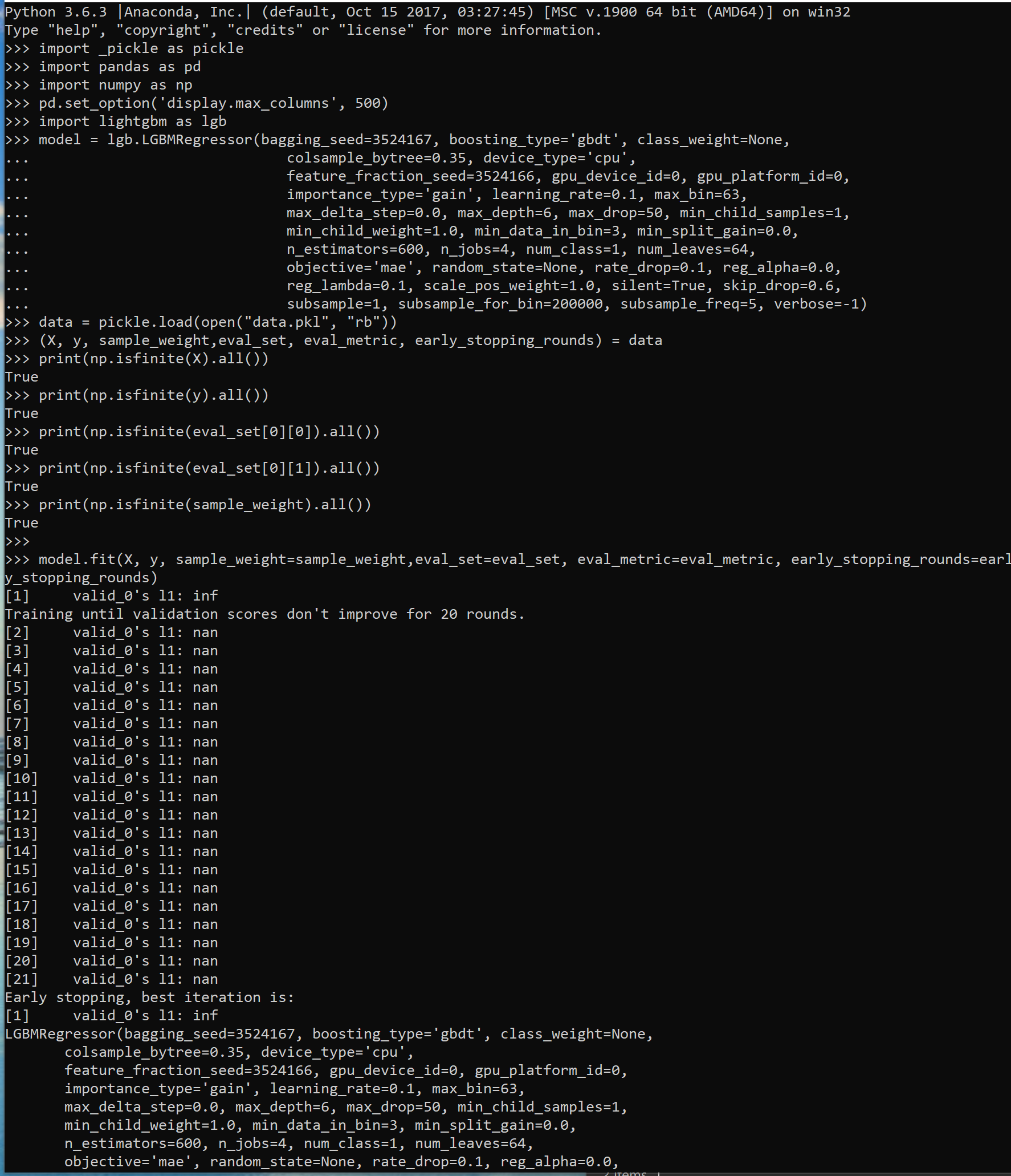 inf/nan from finite input -> TypeError: 'NoneType' object is not iterable ·  Issue #1994 · microsoft/LightGBM · GitHub