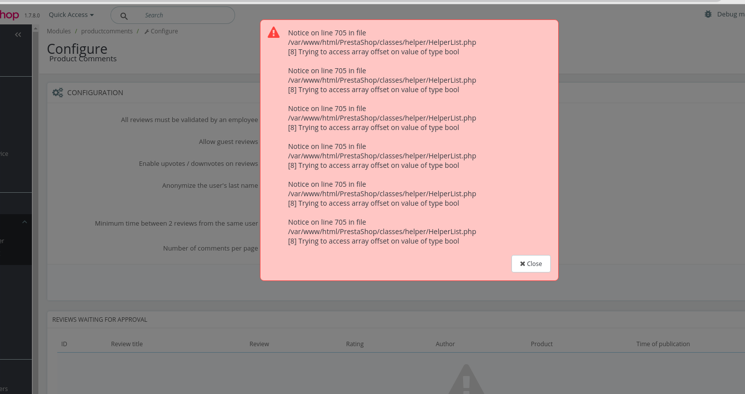 BO - Product comments module - An exception is displayed · Issue #23411 ...