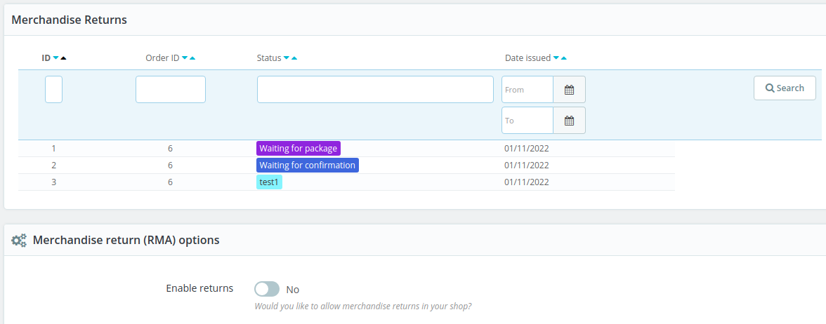 Merchandise Return Service Disable Merchandise return, still displays the merchandises return in ...