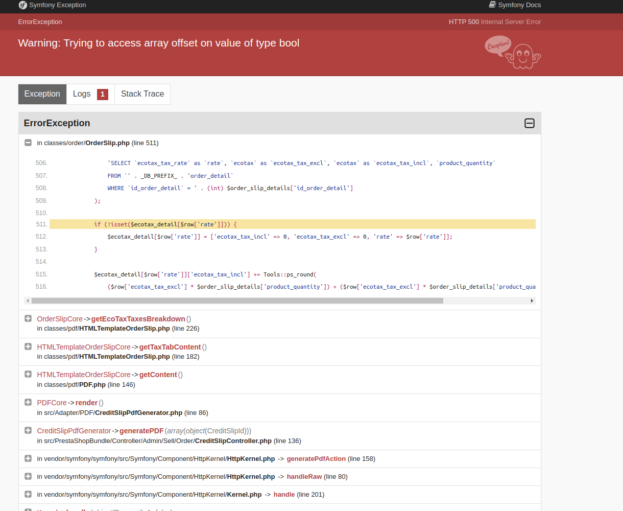 BO creditslips An exception is displayed when downloading a credit