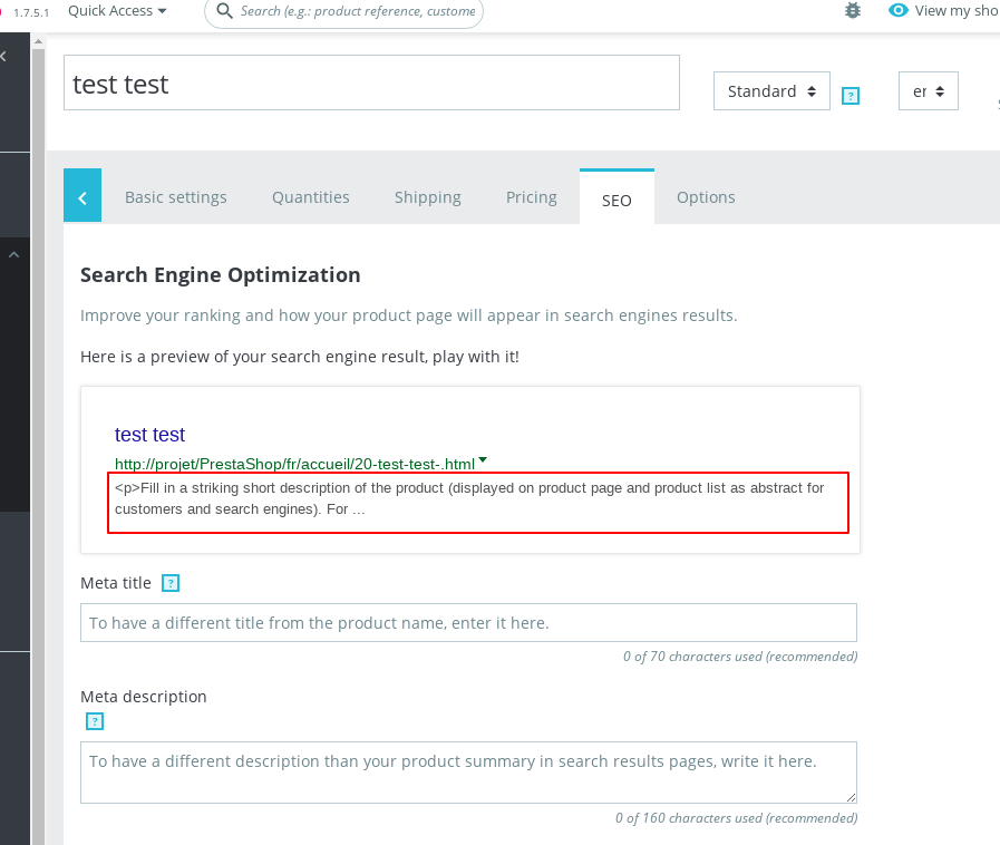 meta description prestashop 1.7
