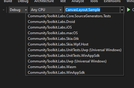 Screenshot of projects dropdown