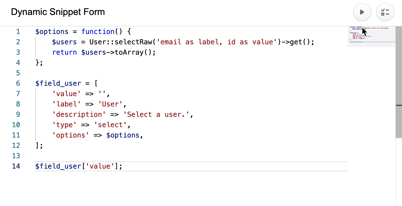 Dynamic Snippet Form