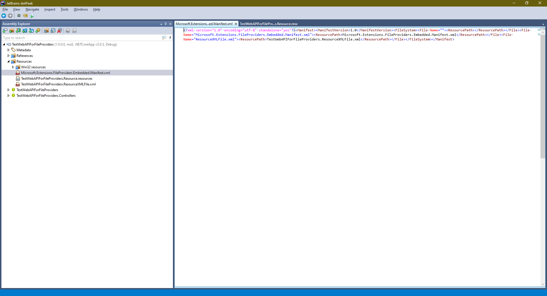 ManifestEmbeddedFileProvider not working when Resources.resx and other