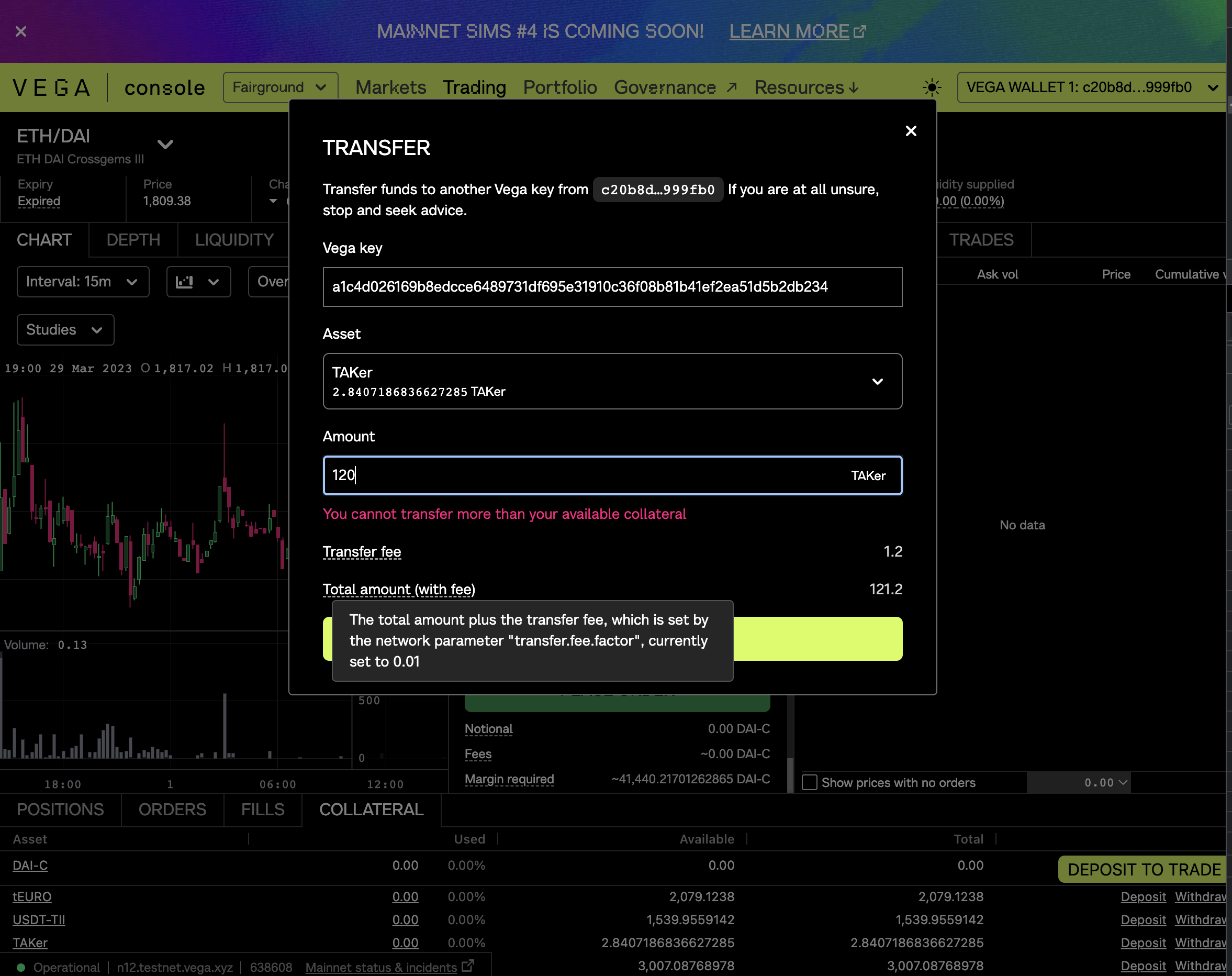 Include fees in transfer amount · Issue 3248 · vegaprotocol/frontend