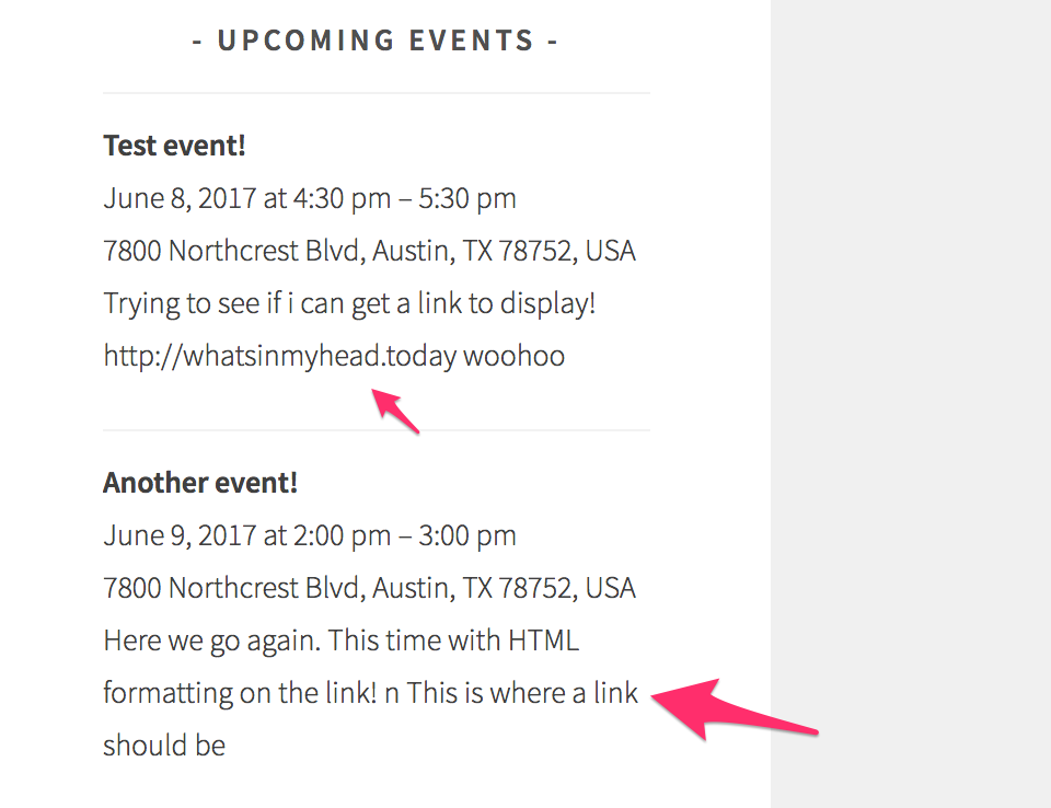 upcoming events widget