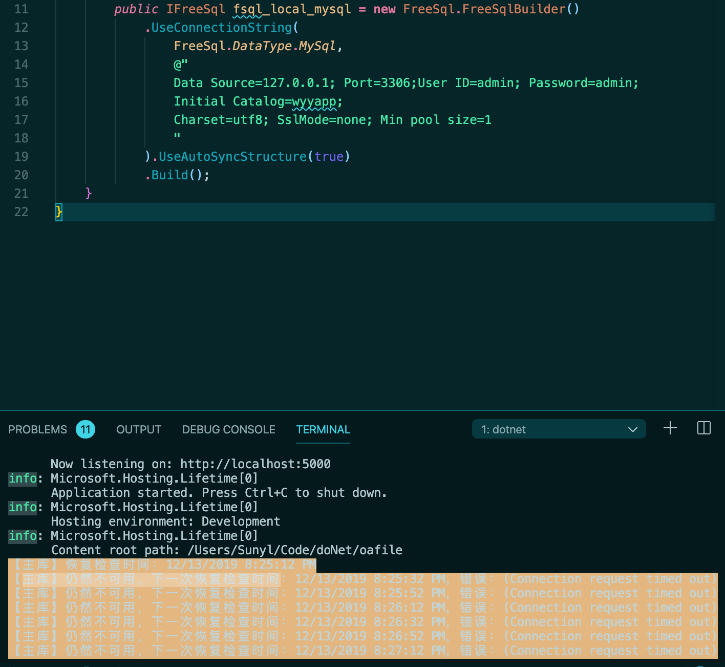 连接mysql，始终报错连接超时 · Issue #156 · dotnetcore/FreeSql · GitHub