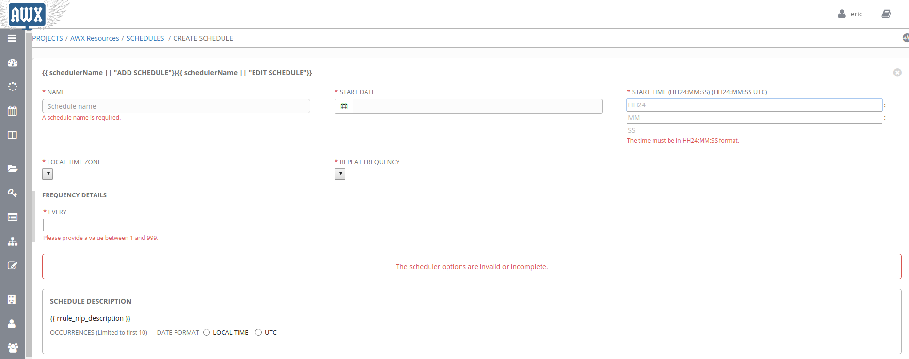 create schedule page display issues issue 235 ansible awx