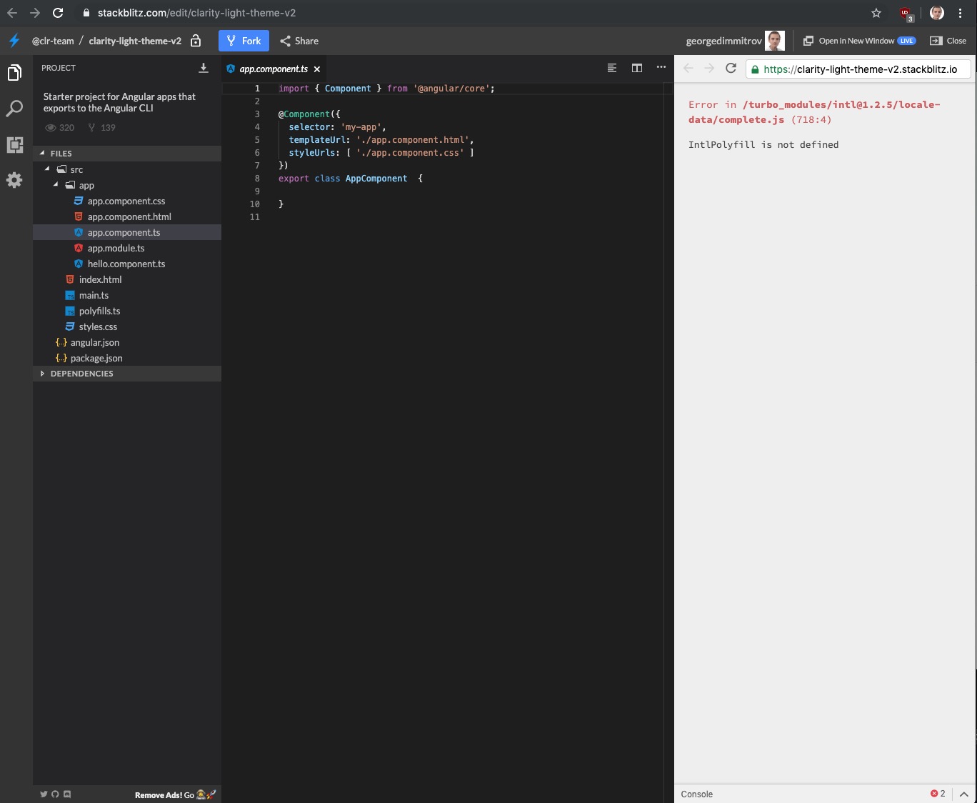 Clarity v2 Stackblitz broken (possible dependency issue) · Issue #3847 ...