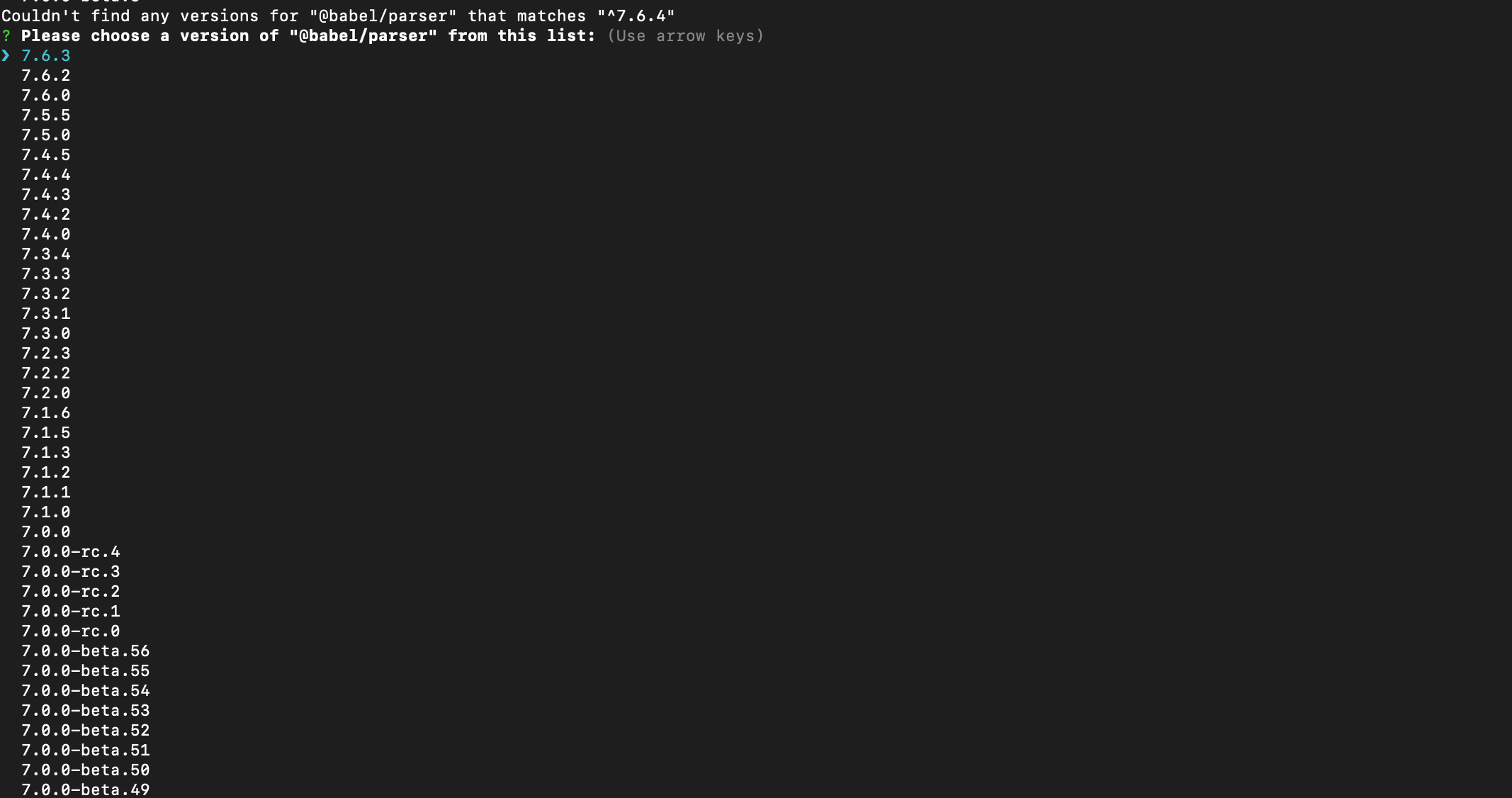 No matching version found for @babel/generator@^7.6.4 · Issue #7806 ...