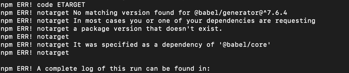 No matching version found for @babel/generator@^7.6.4 · Issue #7806 ...