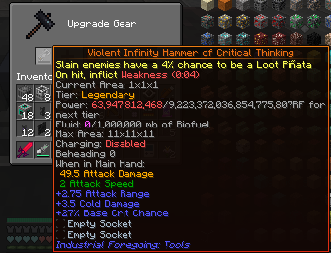 Infinity weapons of "Industrial foregoing tools" reset when used gems