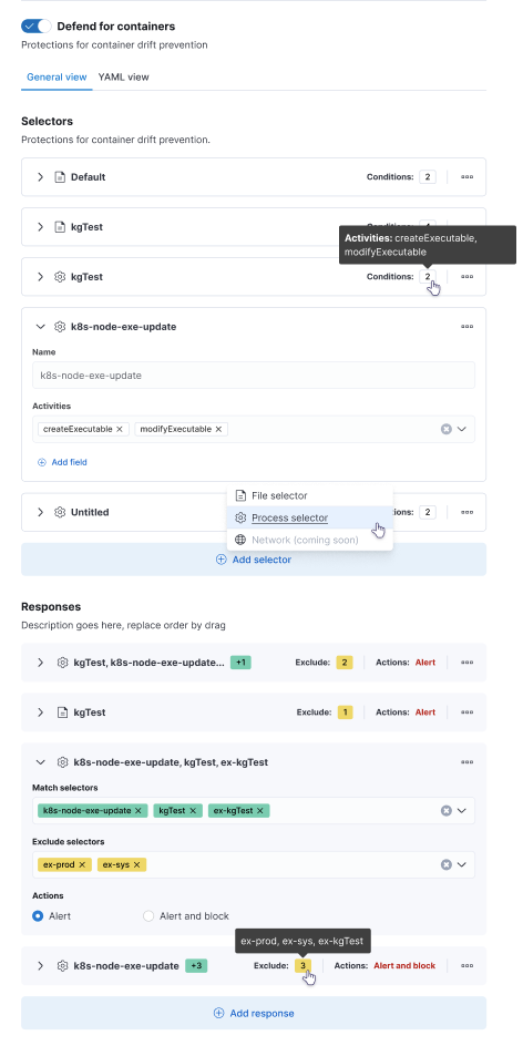 [Defend for containers] Add support for process selectors/responses to ...