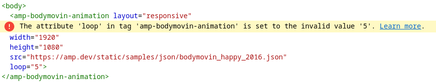 Validation error occurs when a number is used for loop attribute in amp ...