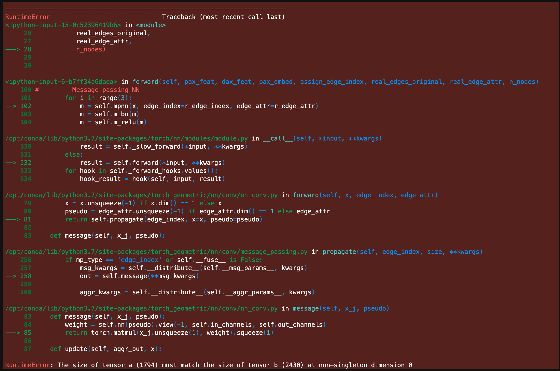 NNConv can't predict on different sample · Issue 1414 · pygteam