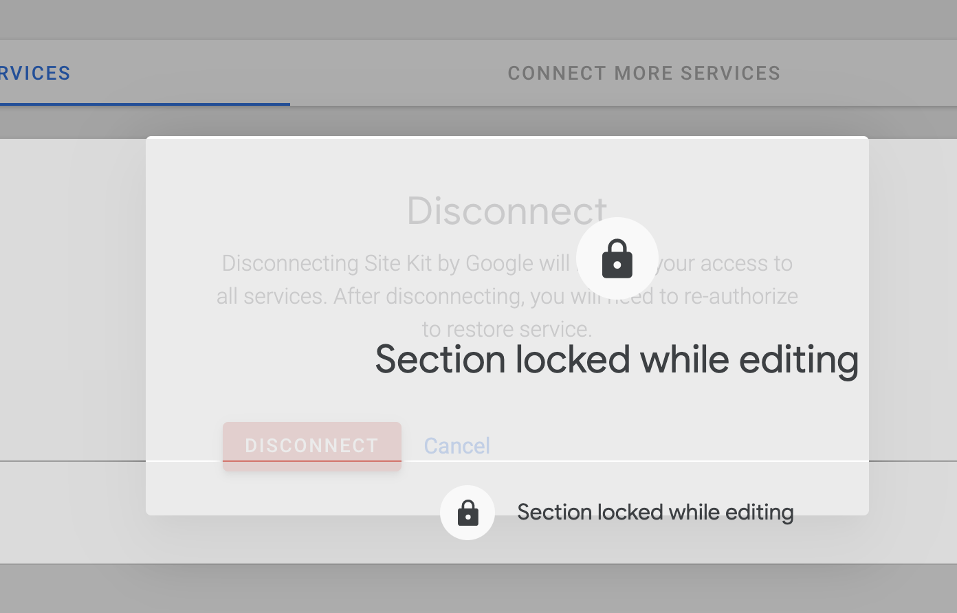 Disconnect modal displays underneath section locked dialog on settings