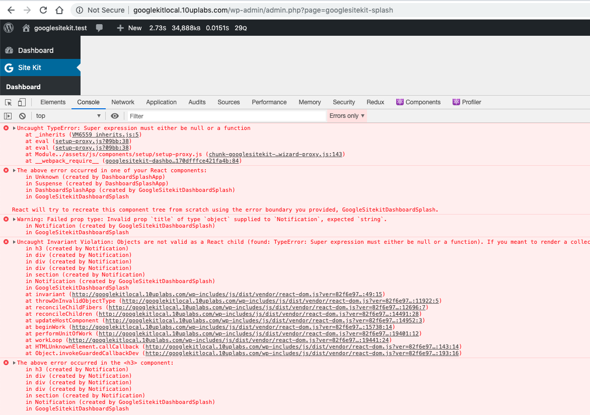 React error breaking default setup flow · Issue #812 · google/site-kit ...